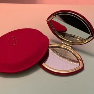 NWOB Giorgio Armani Beauty Red+Gold Makeup Pocket Compact Mirror & Pouch